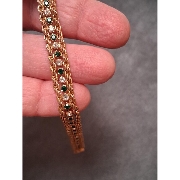 Vintage Emerald Green Rhinestone Tennis Bracelet - Picture 3 of 4